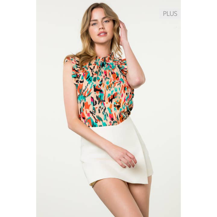 Haut à manches à volants imprimé abstrait /Taille XL/ pour la vente par THML