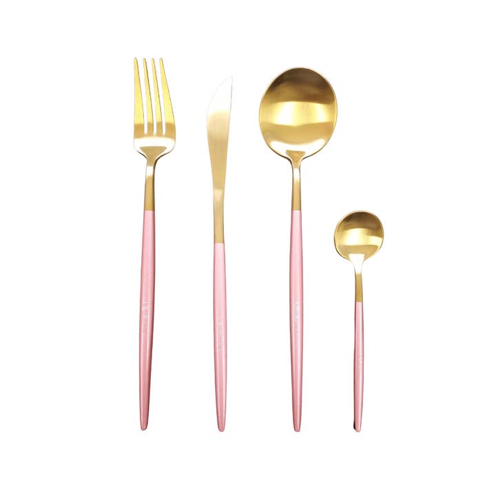 Pink and Gold Cutlery Set (4, 16 and 24 piece set) for wholesale by Qube Luxe by Debbie Marks