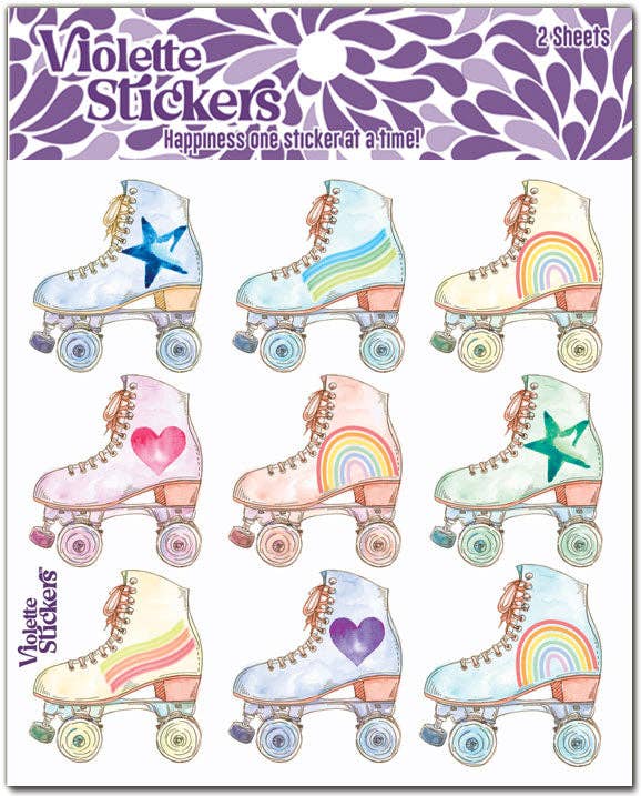 Violette Stickers - Wholesale Sticker - Watercolor Pastel Retro Roller Skate Stickers0