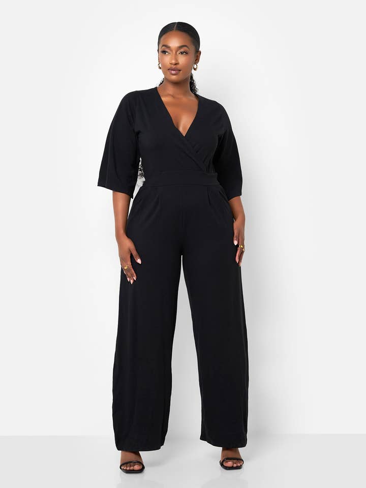 Karma Pleated Wide Leg Jumpsuit - Black for wholesale on Faire1