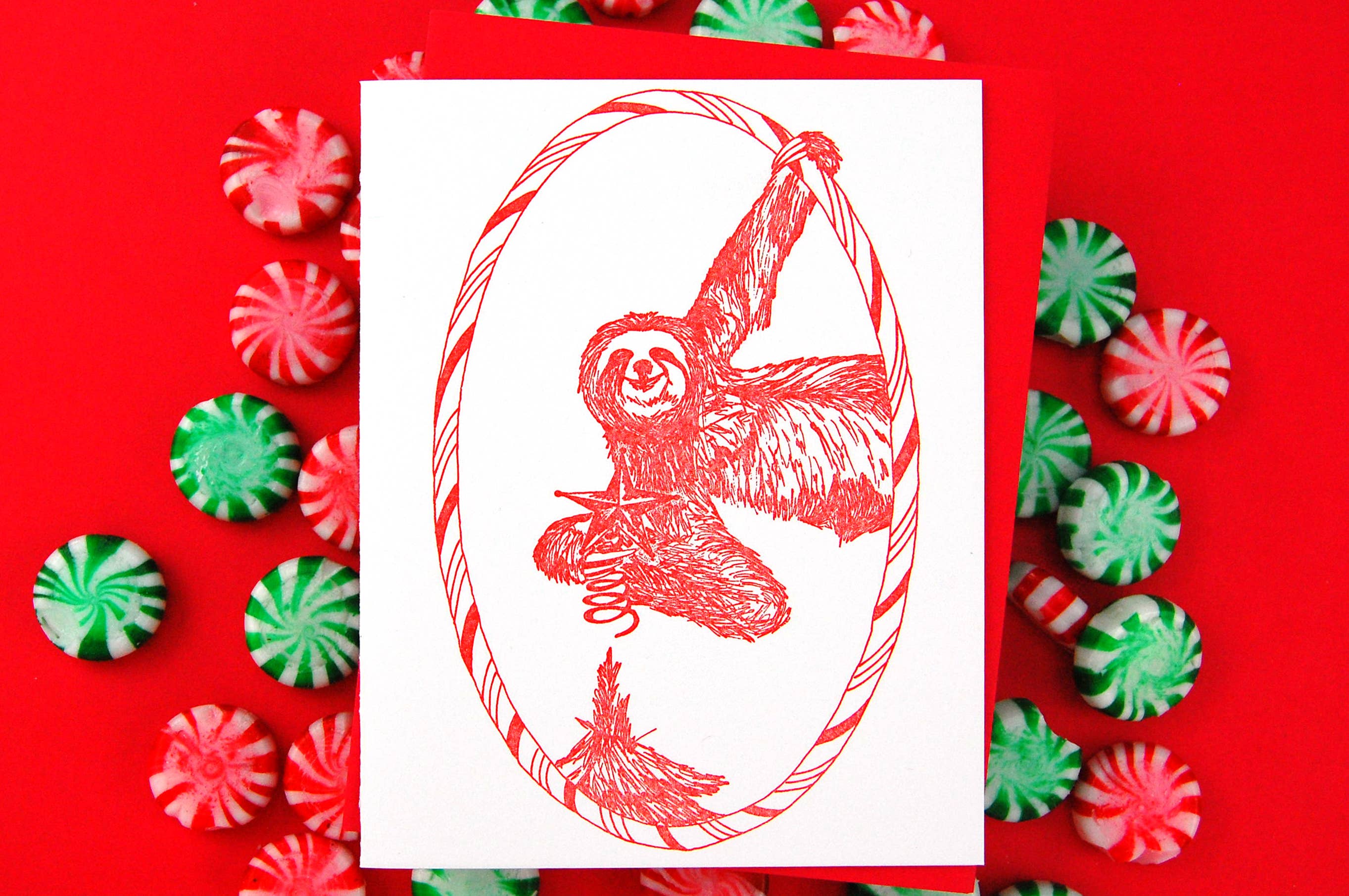 Cat Snapp Studio - Wholesale Season's Greetings Card - Sloth Holiday Letterpress Greeting Card1