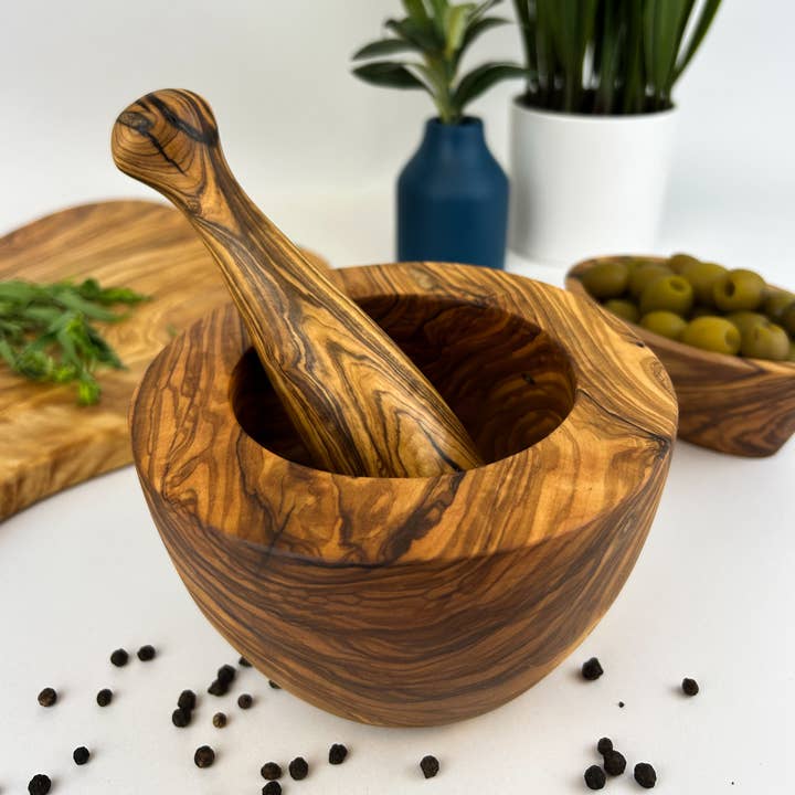 Natural OliveWood - Wholesale Mortar & Pestle - Classic Olive Wood Mortar & Pestle1