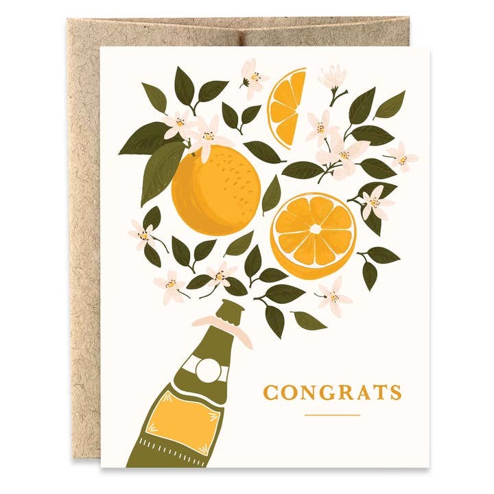 Congrats Orange Citrus Greeting Card for wholesale by Paper Farm Press