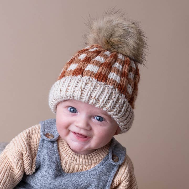 Huggalugs - Wholesale Beanie - Kids - Sienna Buffalo Check Pom Pom Beanie Hat Baby & Kids