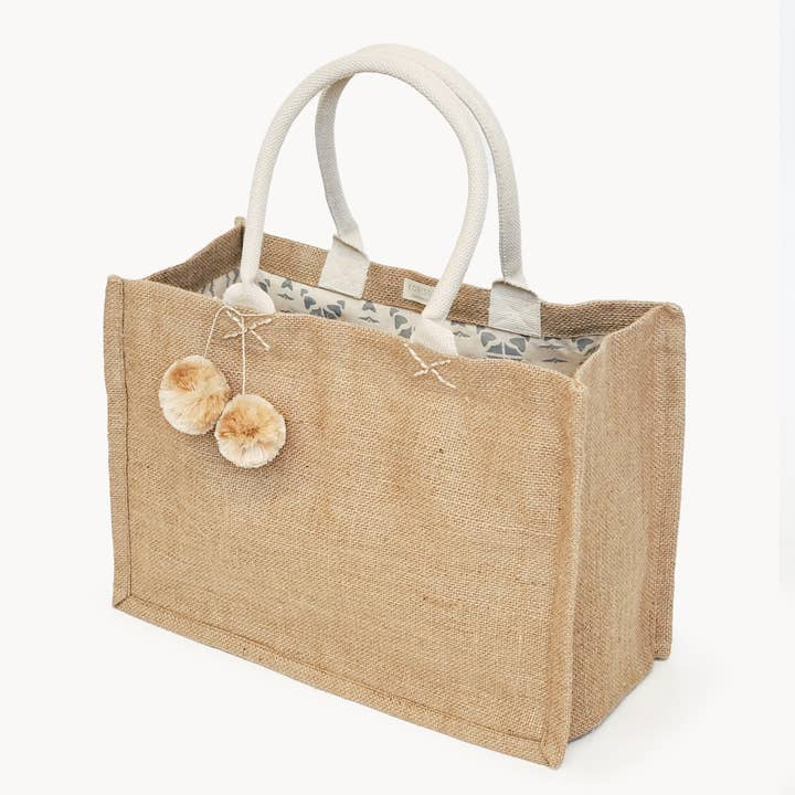 KORISSA - Wholesale Tote Bag - Women's - Handmade Burlap Jute • Canvas Tote •Shopping Bag with Pompom