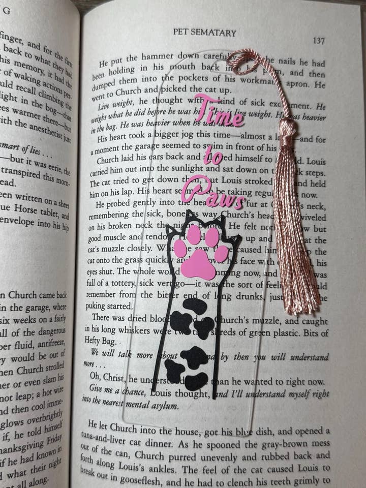 Cat Paw Acrylic Bookmark | 'Time to Paws' | Book Lover Gift for wholesale by Press & Print Co