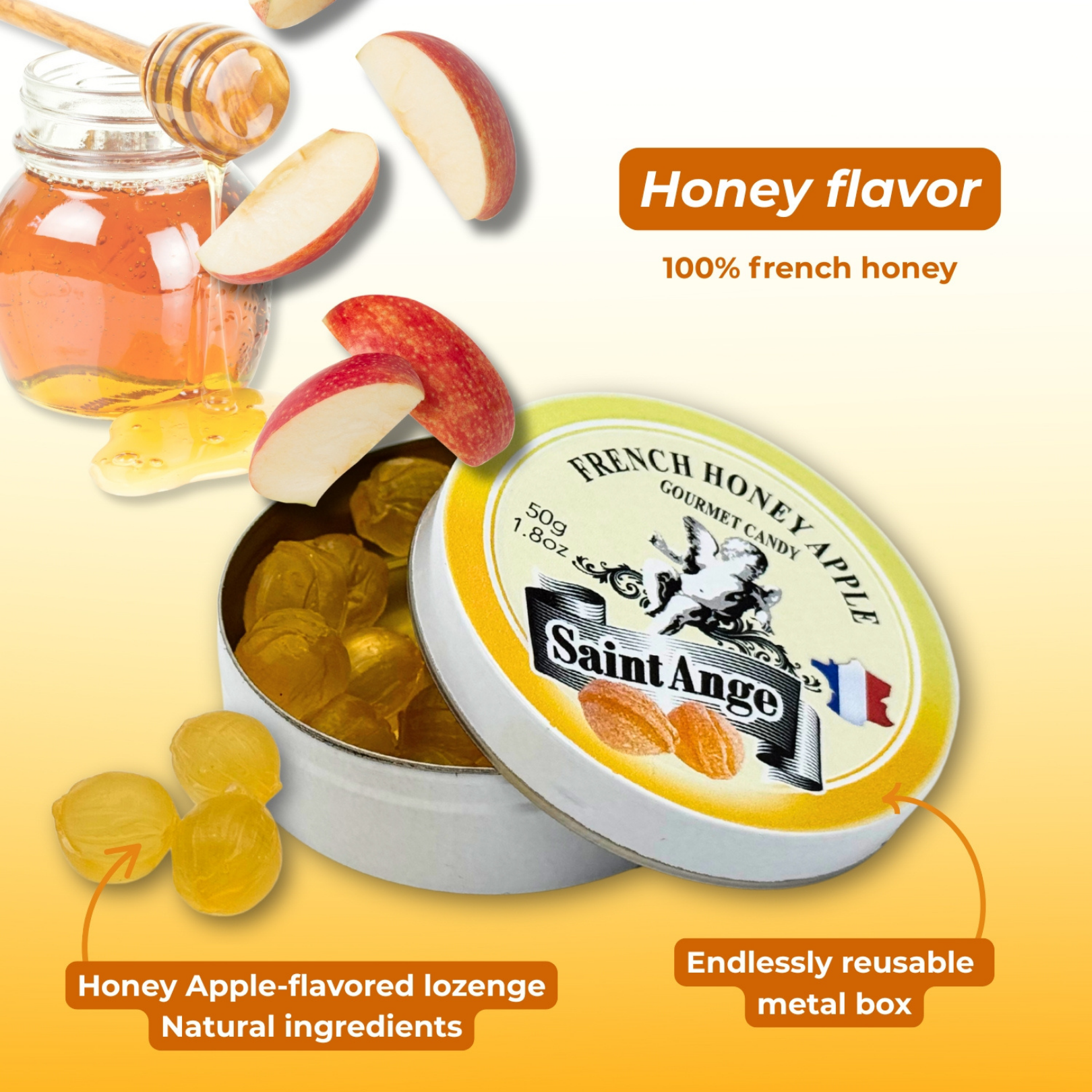 Bonbon USA France - Wholesale Hard Candy - Saint Ange Honey Apple - French Gourmet Natural Candy Tin4