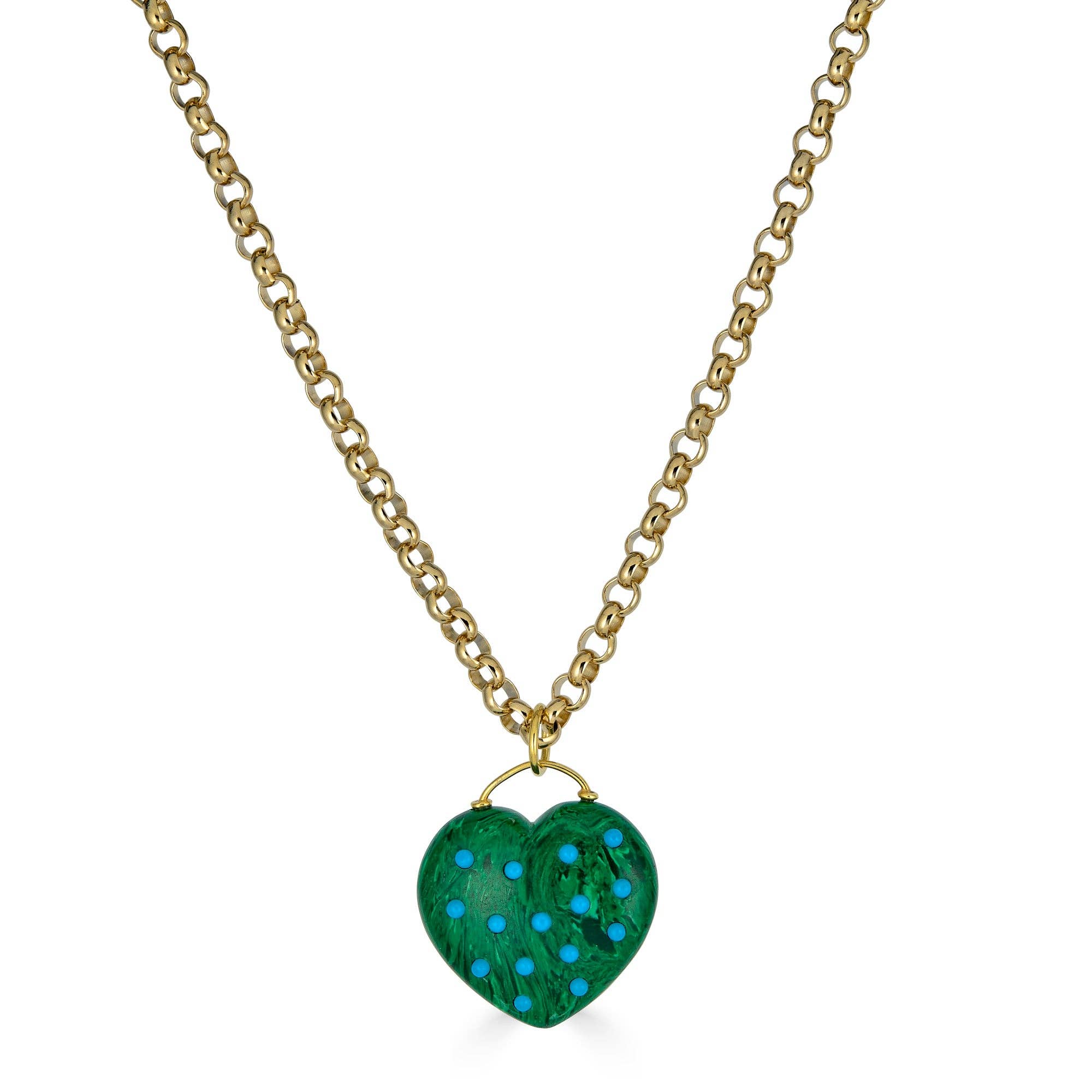 Rachel Reinhardt - Wholesale Pendant/Charm Necklace - Malachite Heart Pendant Necklace with Turquoise Accents2