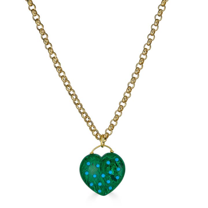 Rachel Reinhardt - Wholesale Pendant/Charm Necklace - Malachite Heart Pendant Necklace with Turquoise Accents2