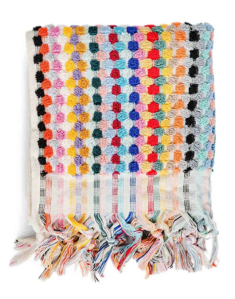 Buld&Co. - Vente Serviettes de bain - Serviette turque à pompons tissée main, motif bulles, grande et petite taille avec franges18