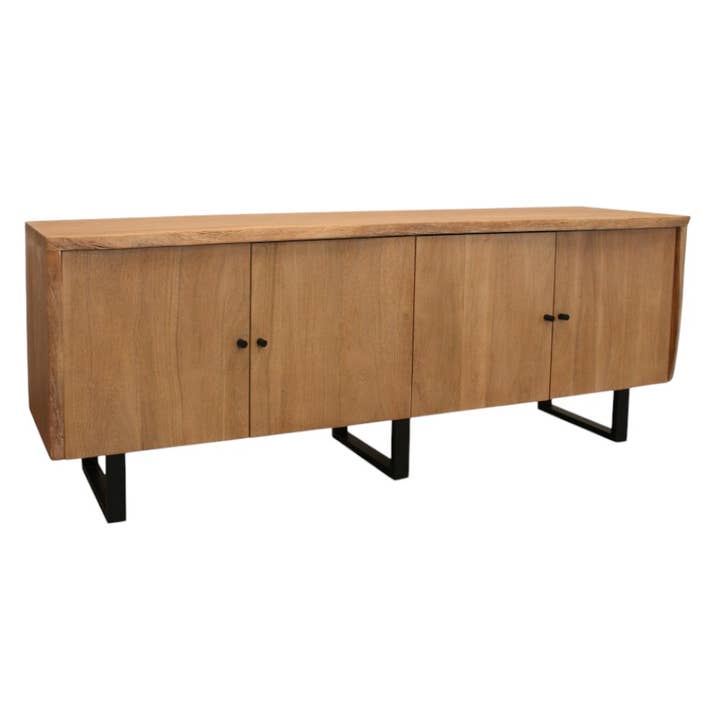 80" Natural Distressed Solid Wood Live Edge Credenza With Four Doors for wholesale by HomeRoots