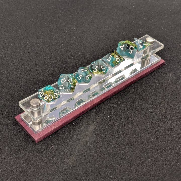 EBONWOOD - Wholesale Dice - Acrylic Dice Set Display With Wooden Accent1