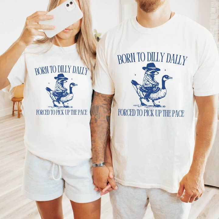 Clover + Cotton Co - Wholesale Screen Printed T-Shirt - Unisex - Over Print | Born To Dilly Dally Tees7