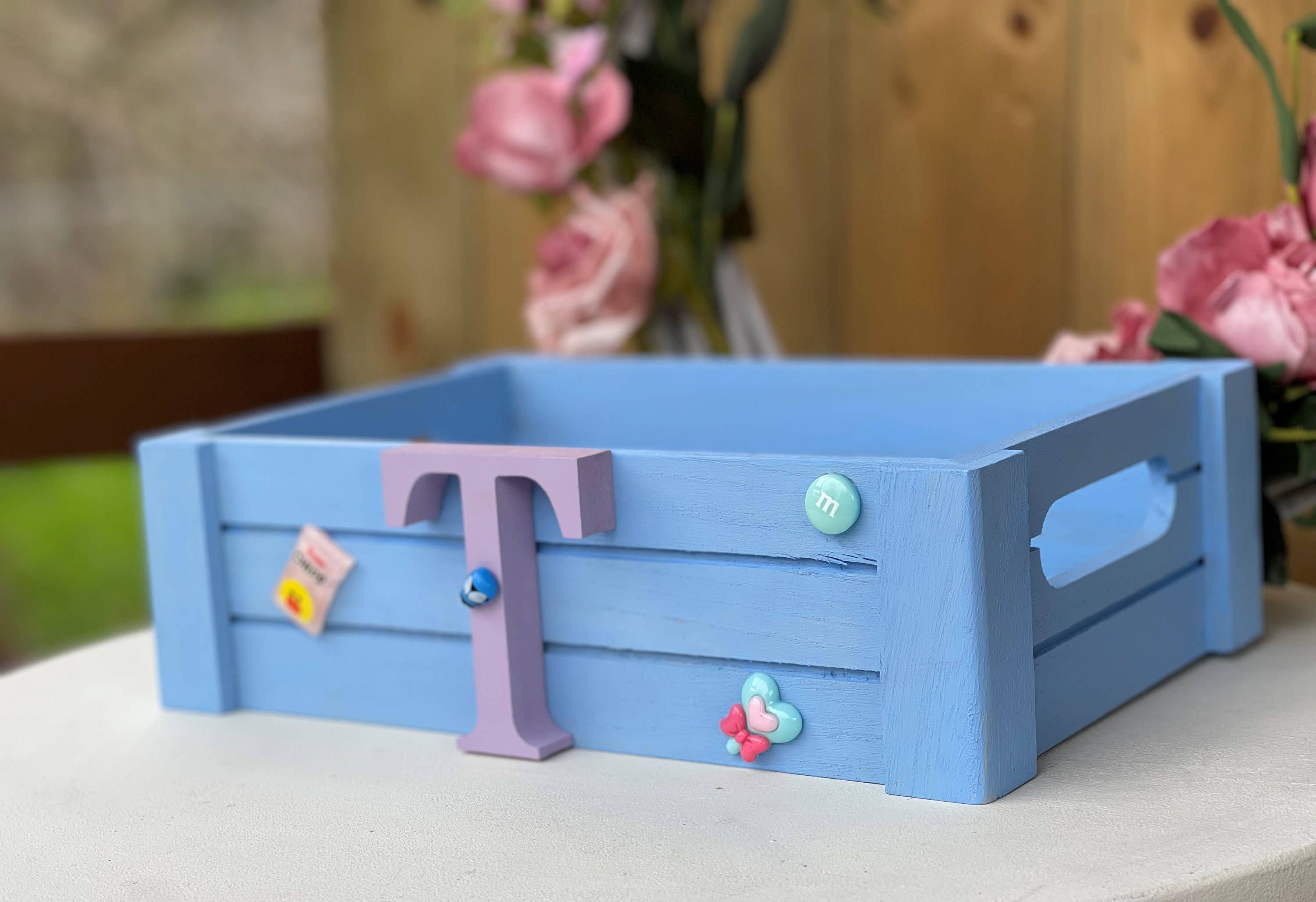 Rainbow Craft Studio – wholesale Decorative box – Personalised small wooden letter box / crate book toy teddy memories8