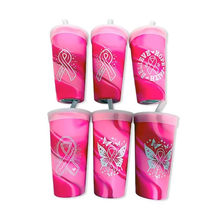 Breast Cancer Awareness Printed Silicone Cup Assortment Bulk for wholesale by Novelty Closeout