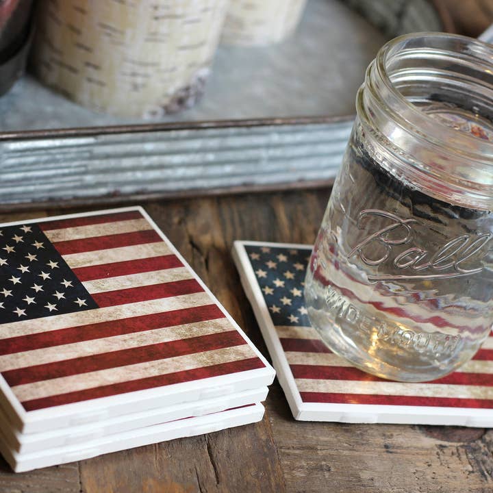 Rustic American Flag Coaster for wholesale by Melody Press Co.