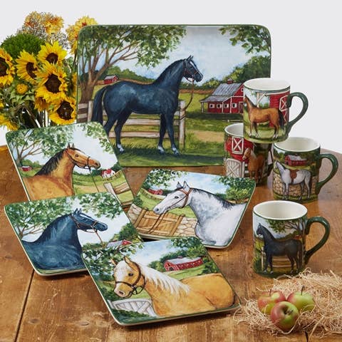 Certified International – wholesale Platter – Clover Farm Horse Rectangular Platter 16 in x 12 in