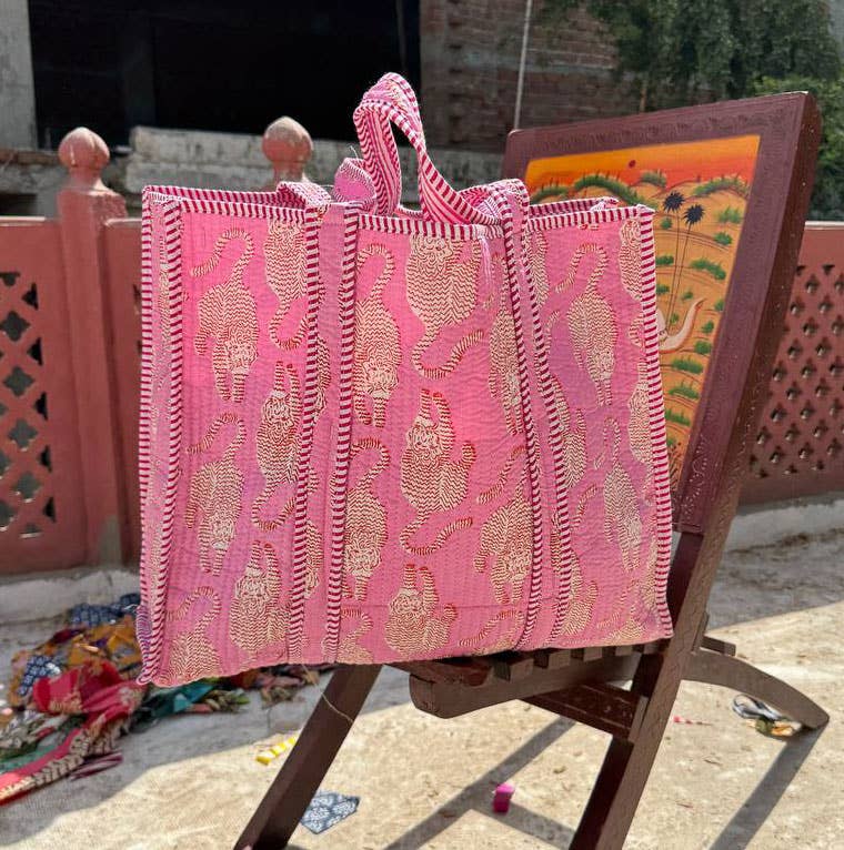 bhavnas boutique - Wholesale Tote Bag - Women's - Tiger Printed Quilted Cotton Women's Bag Beach Bag Carry Bag
