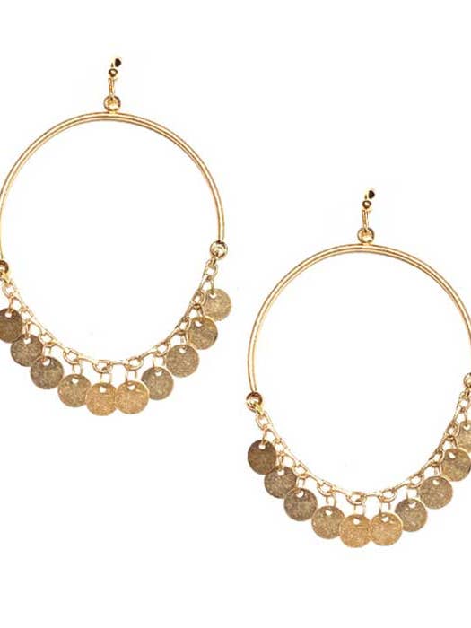 ( A476 ) METAL DISC DROP HOOP EARRING for wholesale by Jewelry Max