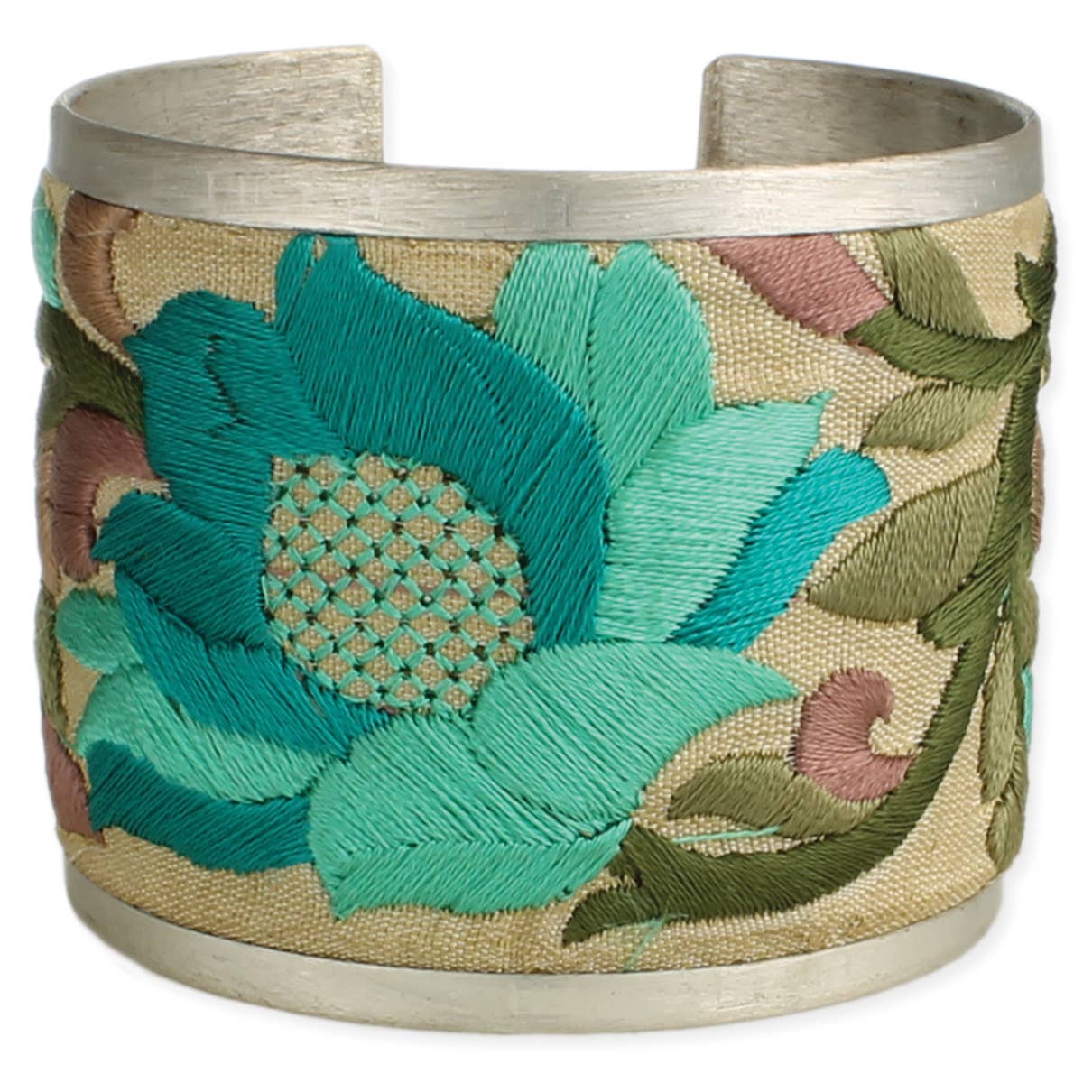 ZAD - Wholesale Cuff Bracelet - Turquoise Flower Embroidered Elegance Cuff Bracelet1