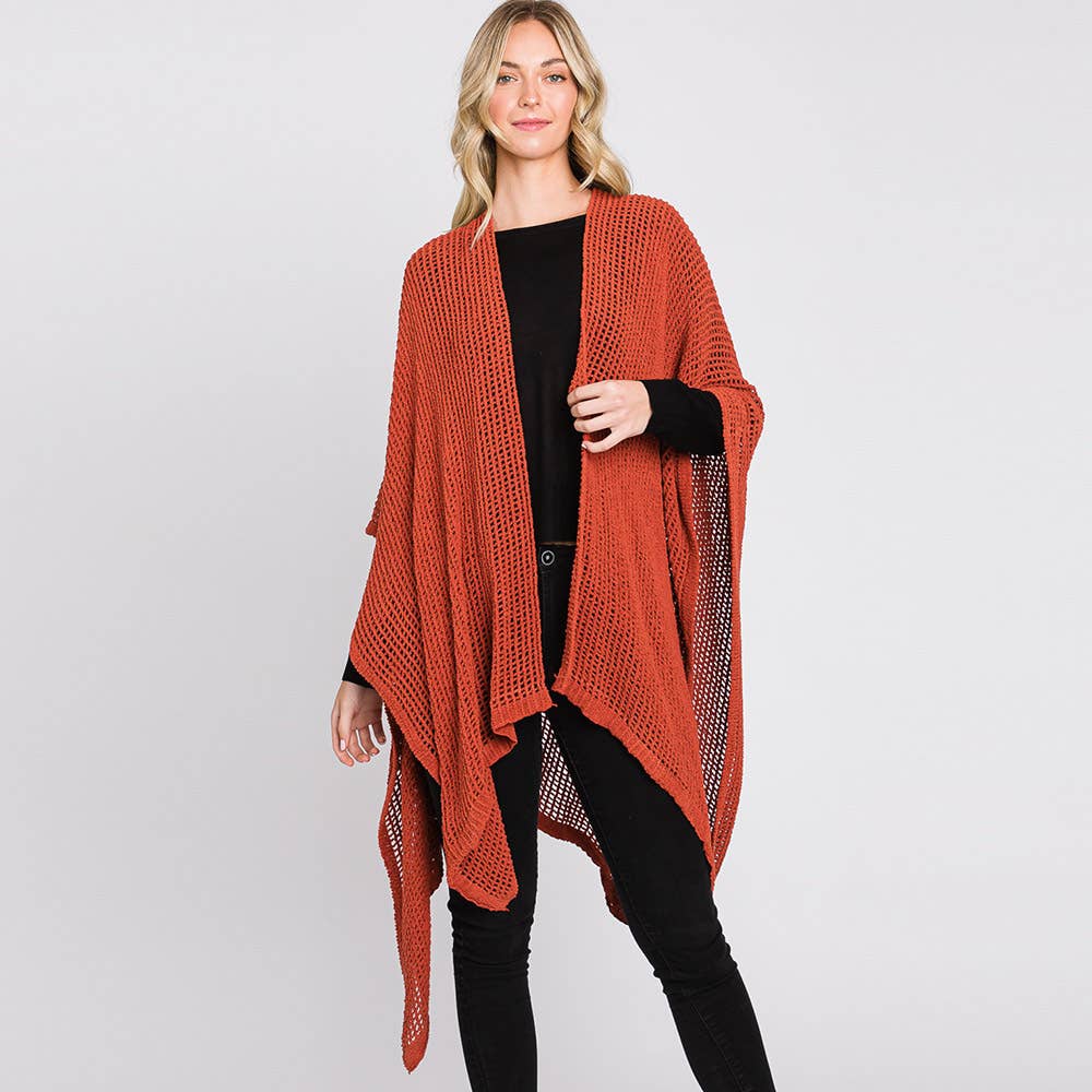 Sensibling Corp. – wholesale Poncho - Dam – Solid Chenille Virkad Ruana Poncho10
