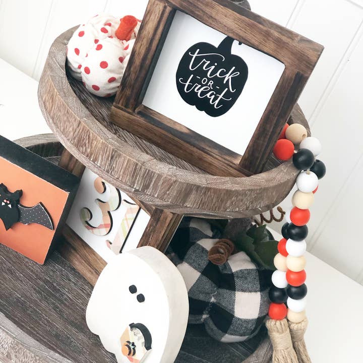 Foundations Decor - Wholesale Decorative Tabletop Object - Tray Decor - Black Plaid Pumpkin