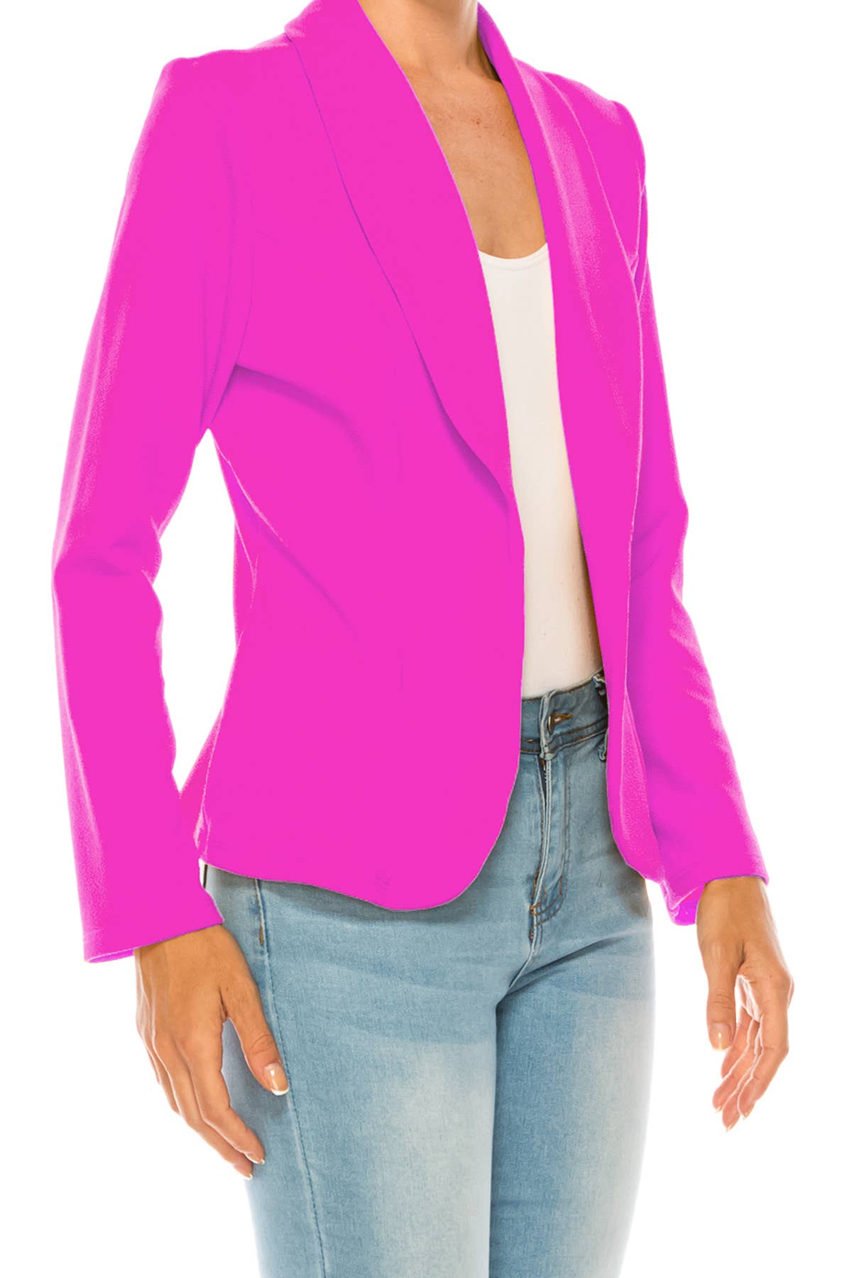 MOA COLLECTION - Wholesale Blazer - Women's - Women’s Solid Open Front Fitted Blazer Jacket – Waist Length19
