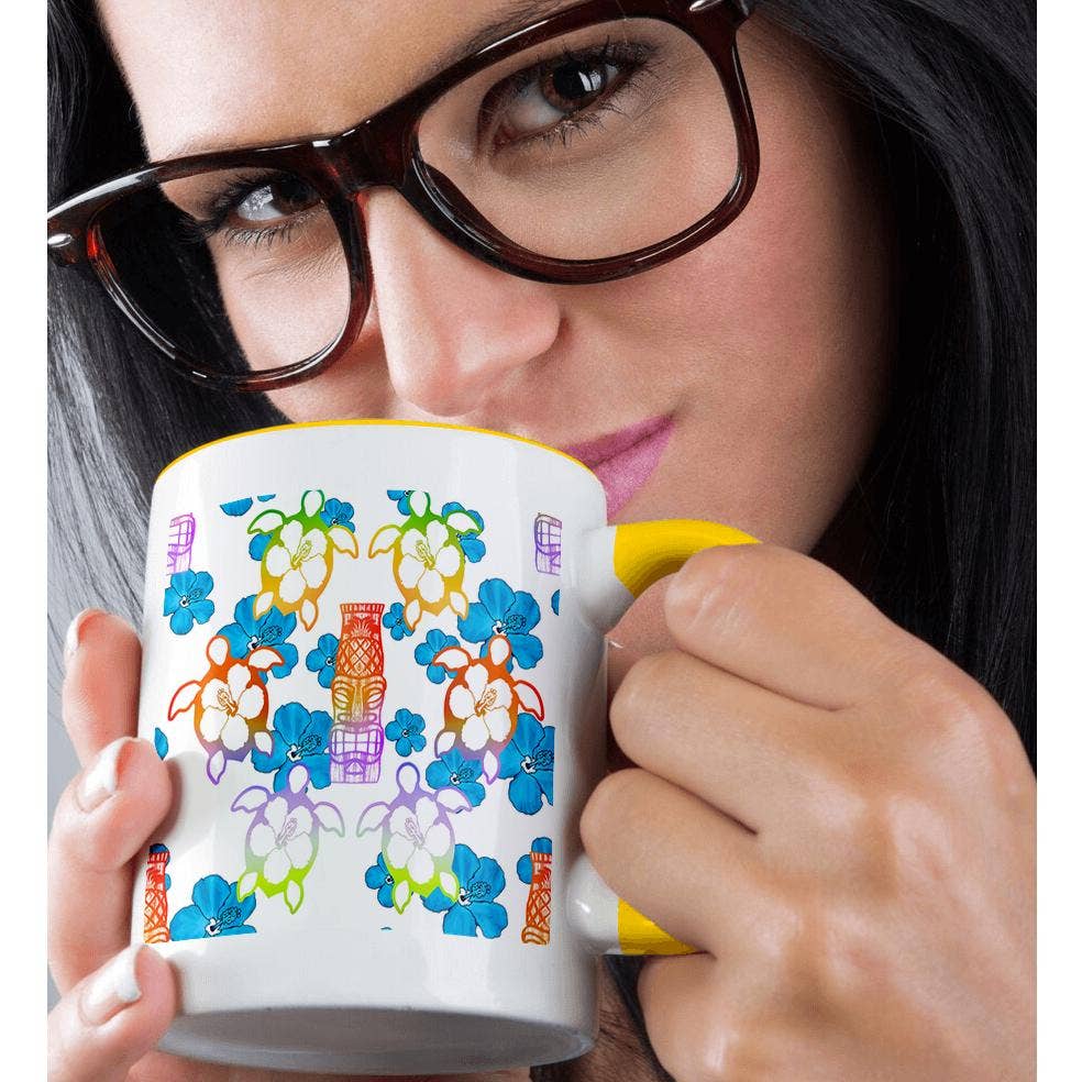 3dRose - Vendita all'ingrosso Tazza - 3dRose, design hawaiano di una statua tiki e simboli di tartaruga honu., Tazza1