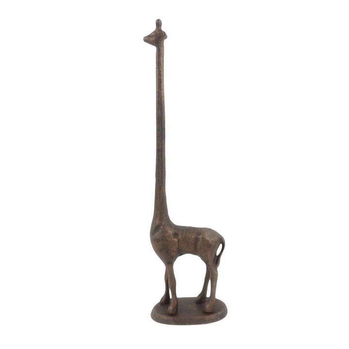 Rustic Copper Cast Iron Giraffe Paper Towel Holder 19" for wholesale by Hampton Ironworks