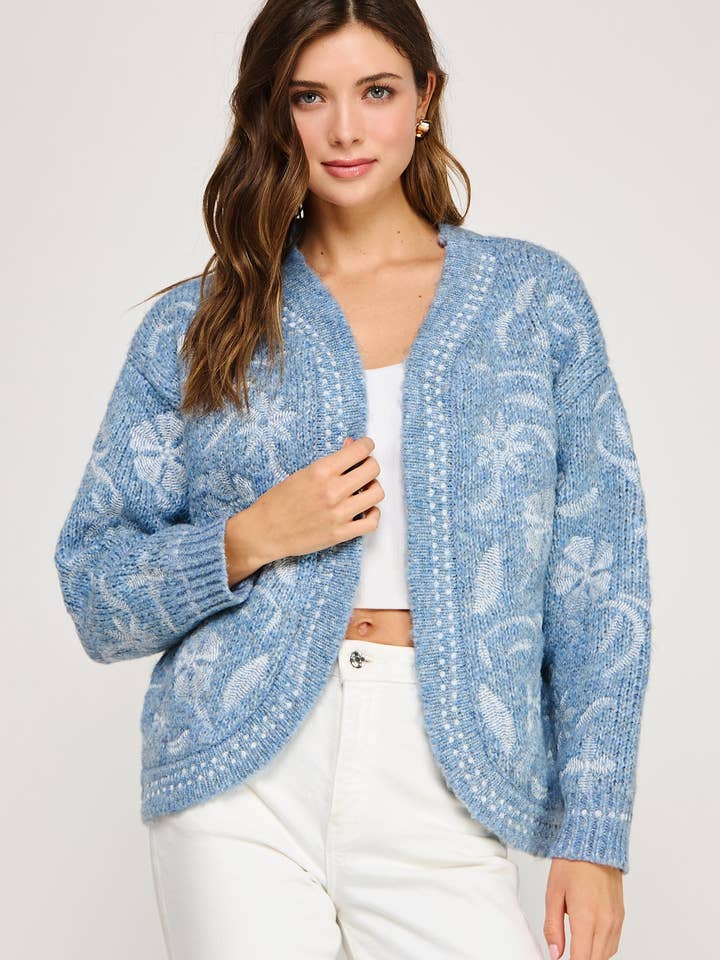 Strickjacke mit Blumenstickerei für den Großhandel von Strut & Bolt