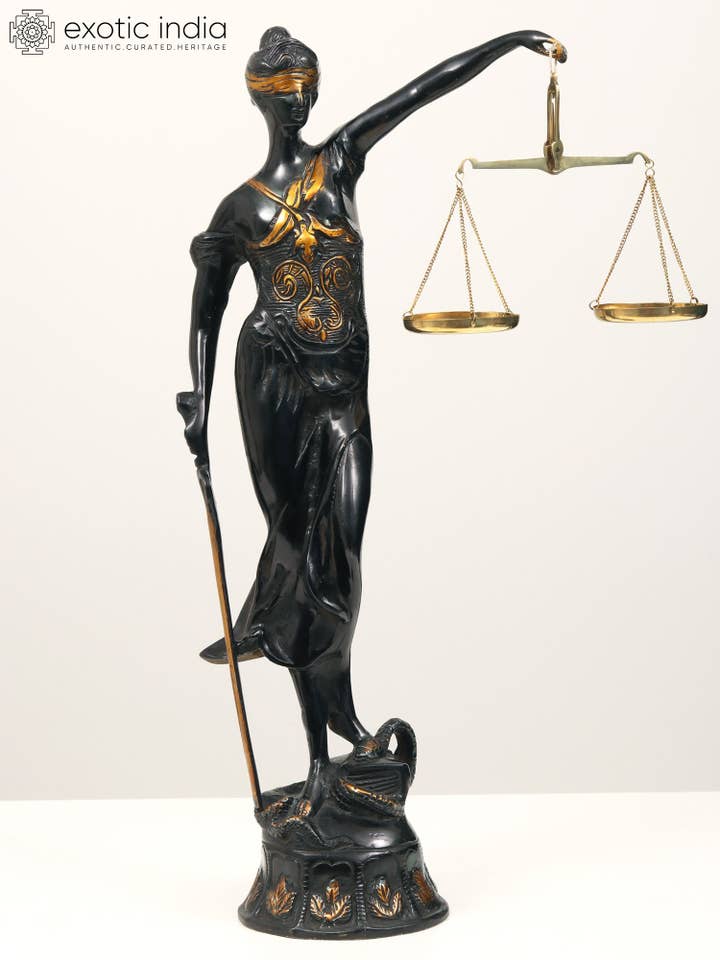 19" Lady Justice in Brass with Scale and Sword in Hand for wholesale by Exotic India Art