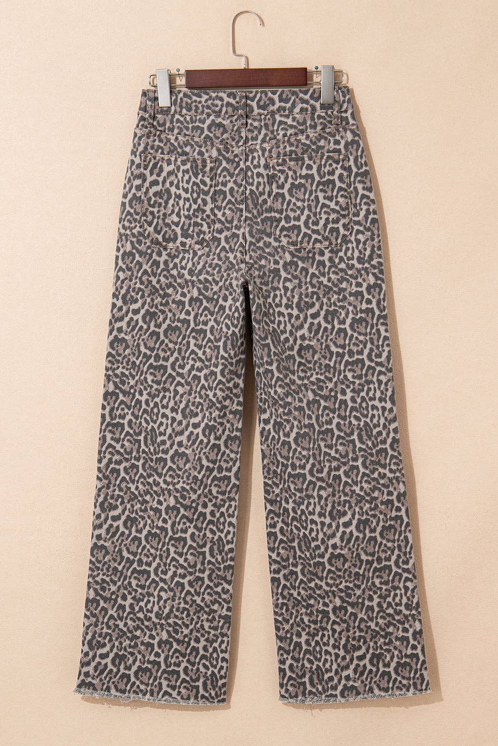 Brown Leopard Frayed Edge Wide Leg Jeans for wholesale on Faire6