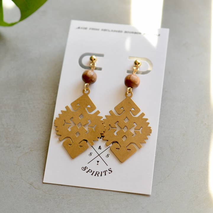 Smoke & Spirits - Wholesale Dangle Earrings - Bourbon Barrel & Ukrainian Style Brass Earrings0