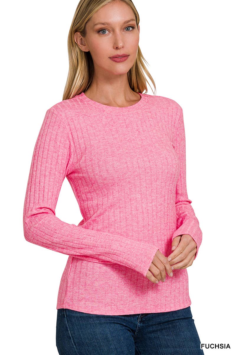 42POPS - Wholesale Knit Top - Women's - ._ SI-25202 RIBBED LONG SLEEVE ROUND NECK TOP0
