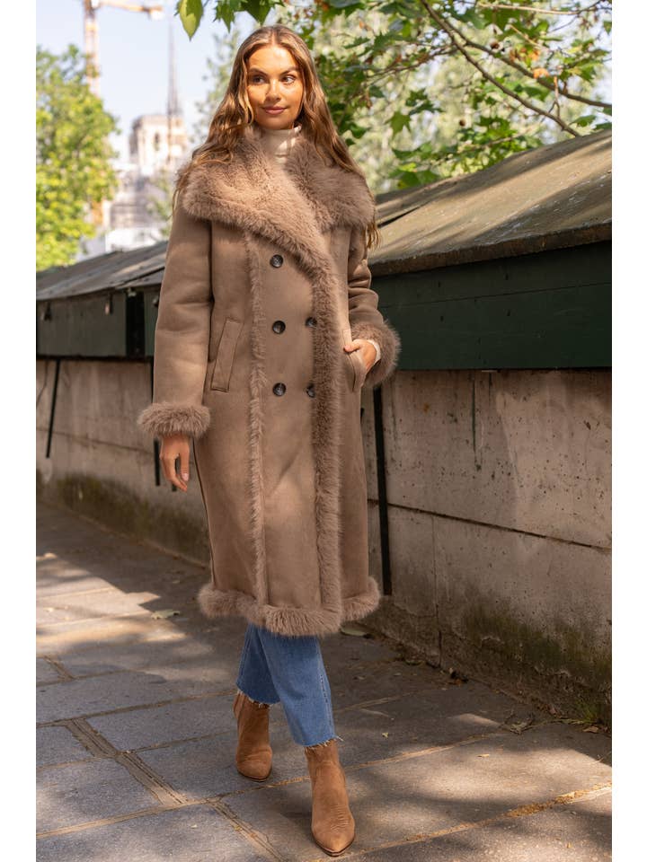 Attentif Paris - Wholesale Fur/Faux Fur Coat - Women's - Synthetic leather and synthetic fur long coat
