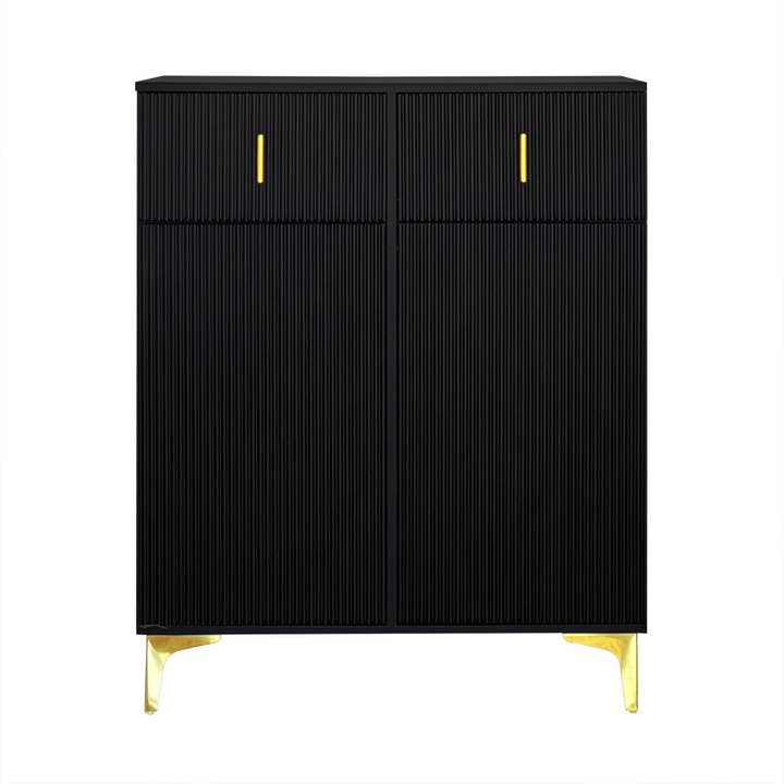 Armoire à chaussures noire avec design texturé et pieds dorés CEDARGLADE UK for wholesale by Urban Meuble UK