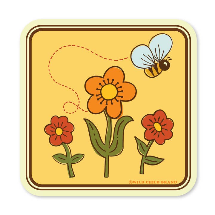 Busy Bee Sticker | Retro 70s Flower & Plant Vinyl Decal for wholesale by Wild Child Brand