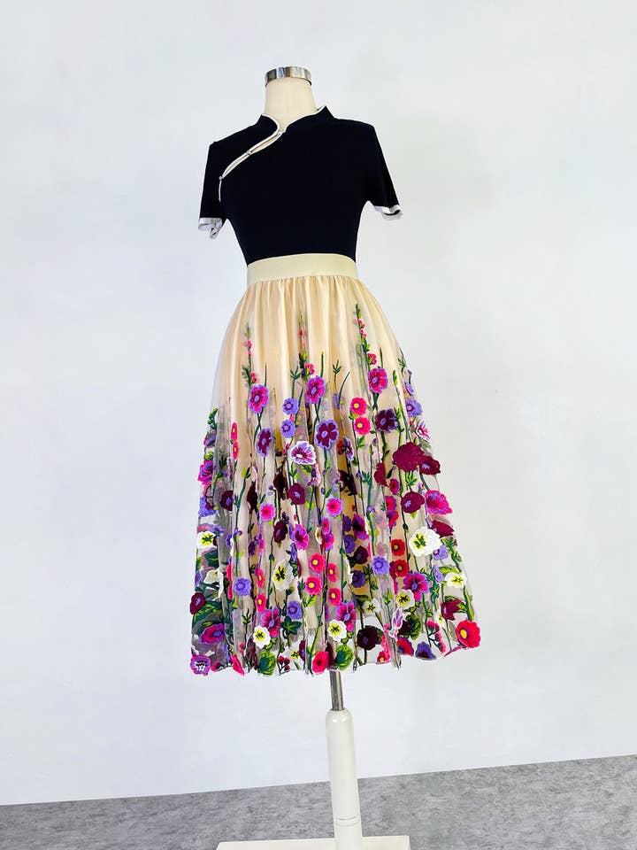 Multi Colored SK028Y Ethereal 3D Embroidered Fairy Skirt - Spring/Autumn for wholesale on Faire5