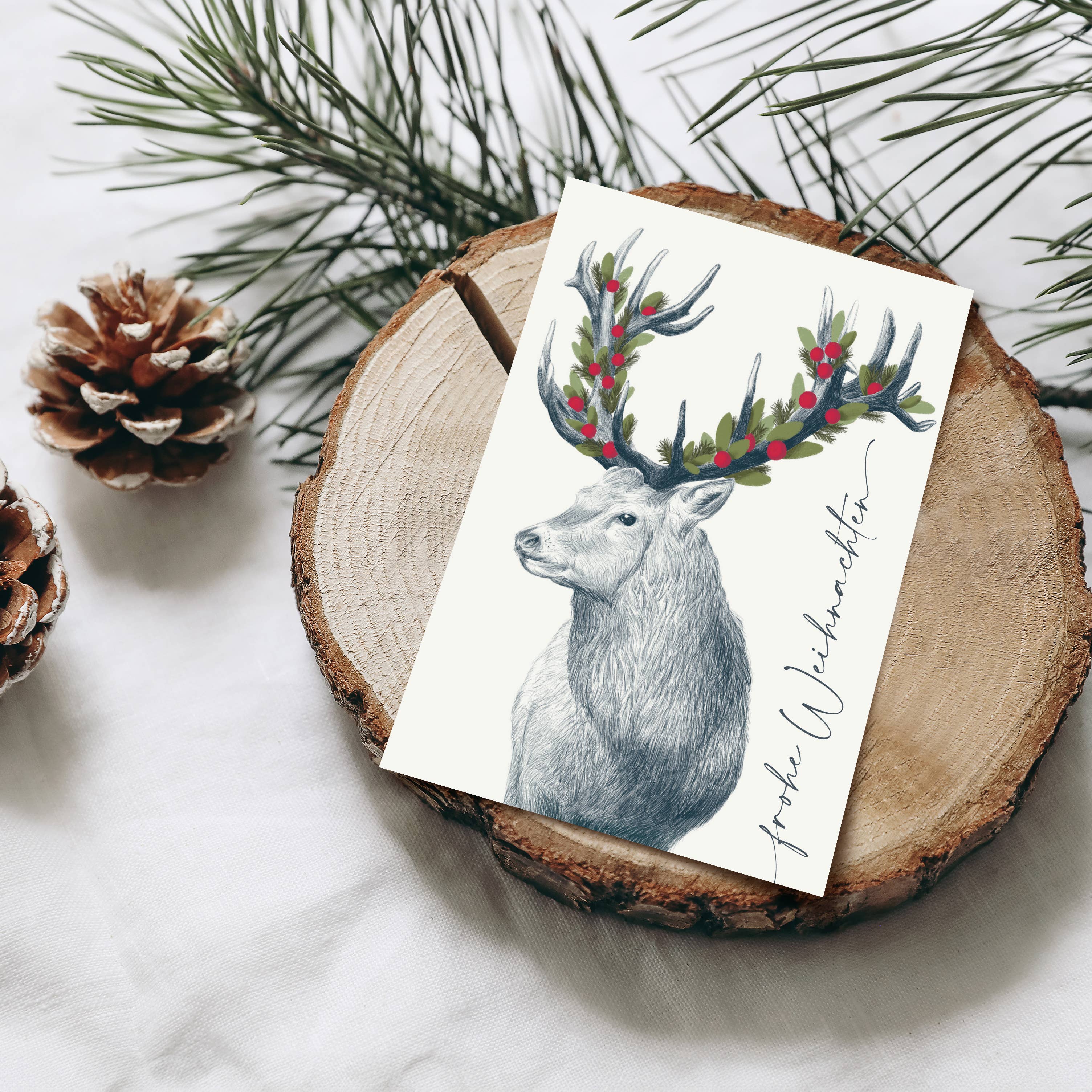 Wildblumen Atelier - Vendita all'ingrosso Biglietti di auguri di Natale - Biglietto di Natale Cervo Buon Natale, certificato FSC1
