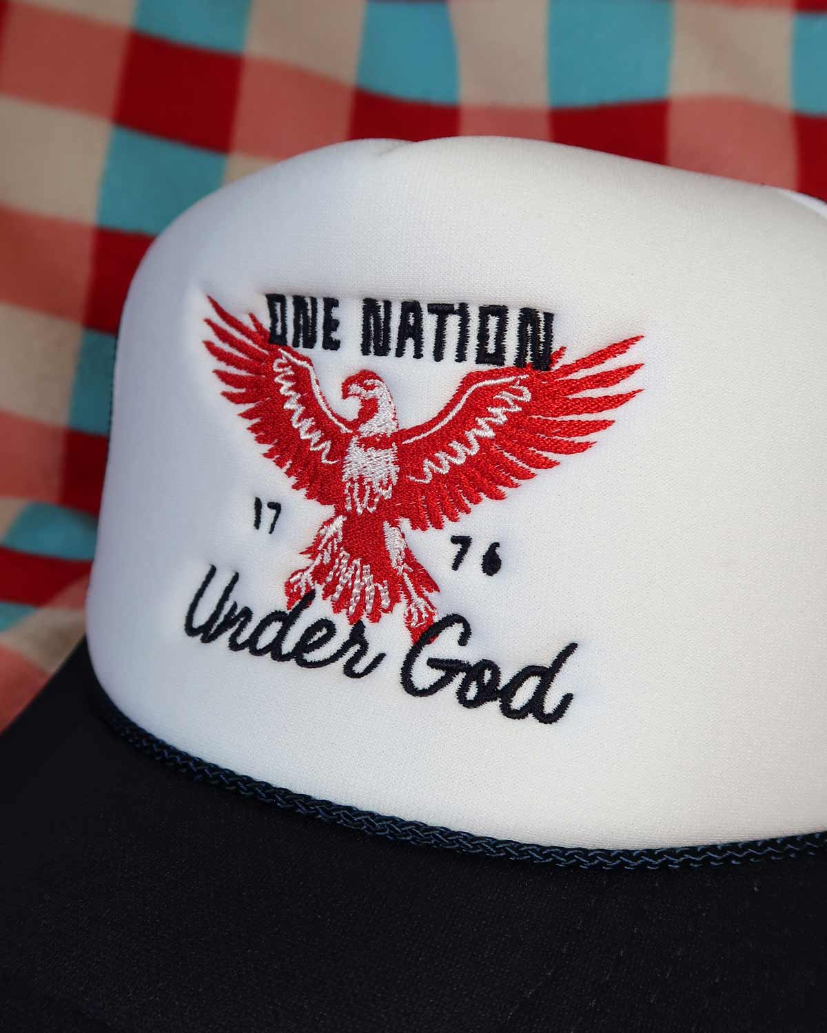 Sundrop - Wholesale Trucker Hat - Unisex - One Nation Under God Navy Trucker Hat - Embroidered July 4th1