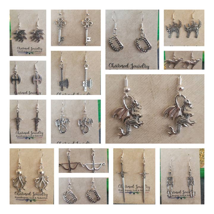 Con-Quest Crafts - Vente Boucles d'oreilles pendantes - Boucles d’oreilles et colliers à thème fantasy, gothique, RPG et gaming