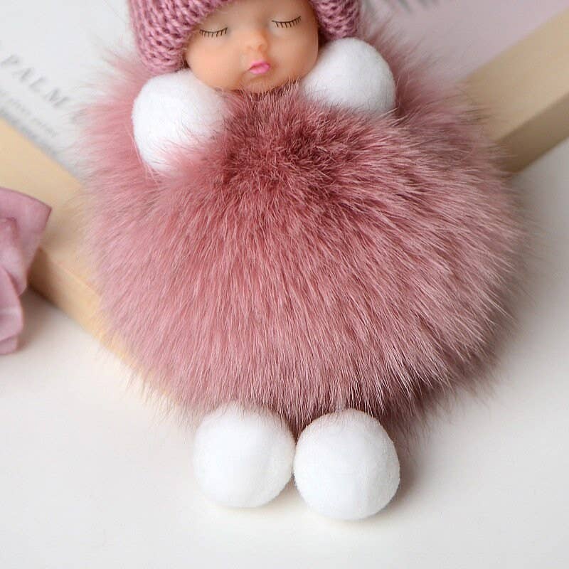 FurDecoration - Vendita all'ingrosso Portachiavi - Donna - Sleep Doll, portachiavi in vera pelliccia di volpe, con ciondolo, accessorio per telefono5