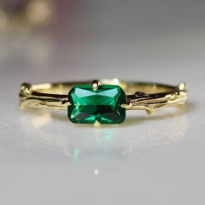 Lab Grown Emerald Bark Ring for wholesale by Vivian Grace Jewelry