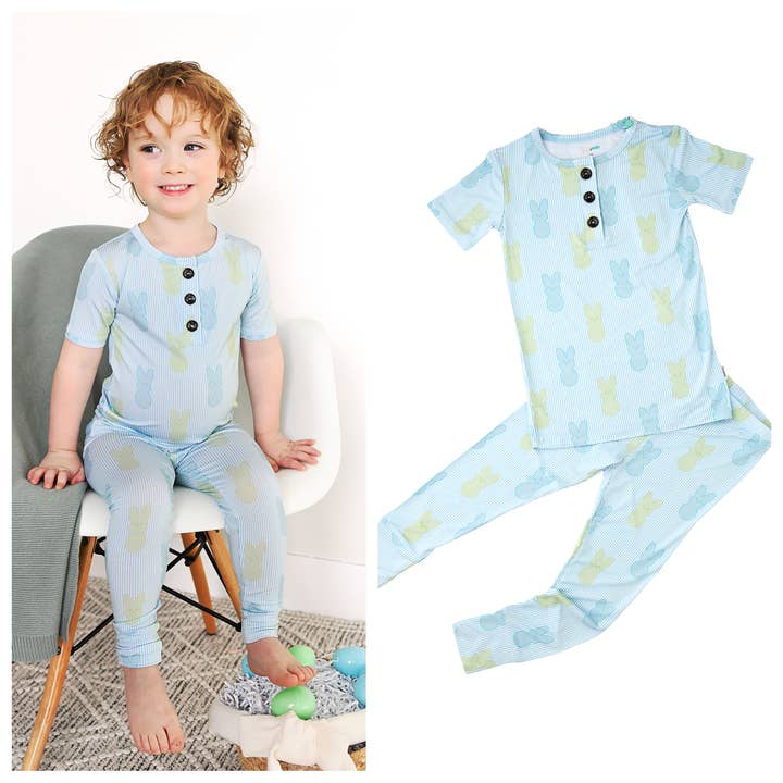 Sage Bunny TWO PIECE Easter Bamboo Lounge Set Kids Clothing for wholesale by Gigi and Max