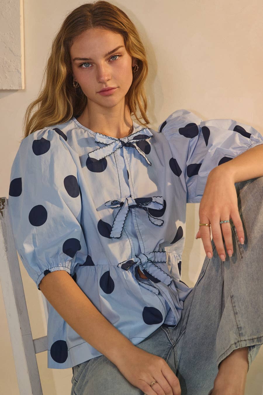 Oddi - Wholesale Blouse - Women's - Polka Dot Printed Puffed Sleeve Blouse1