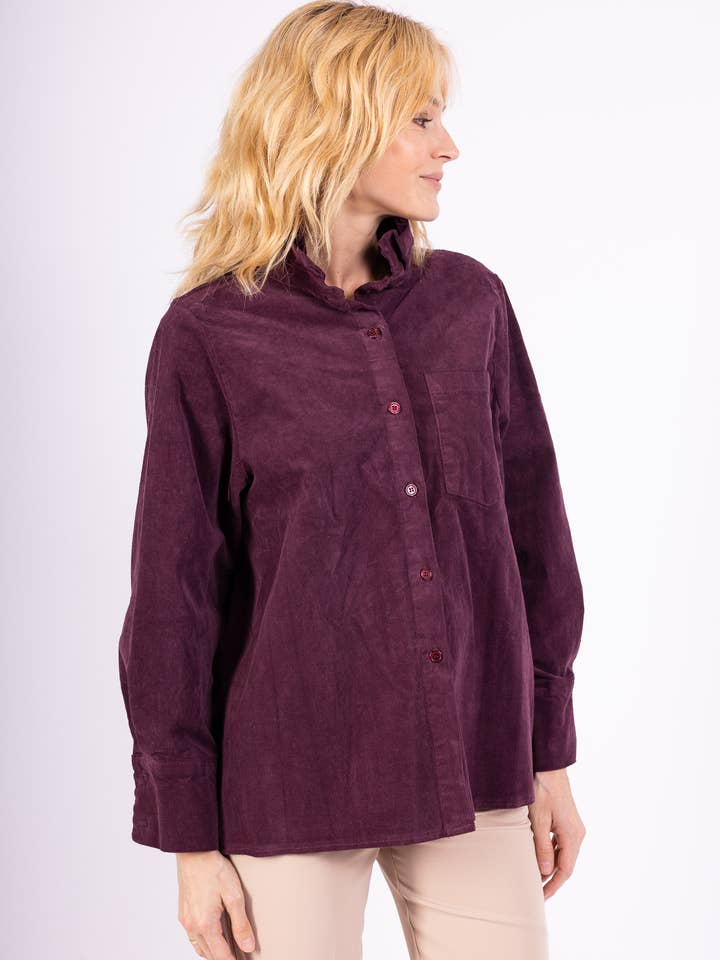 Pépouz' Paris - Wholesale Button Down Shirt - Women's - Corduroy shirt with ruffled collar PC25522