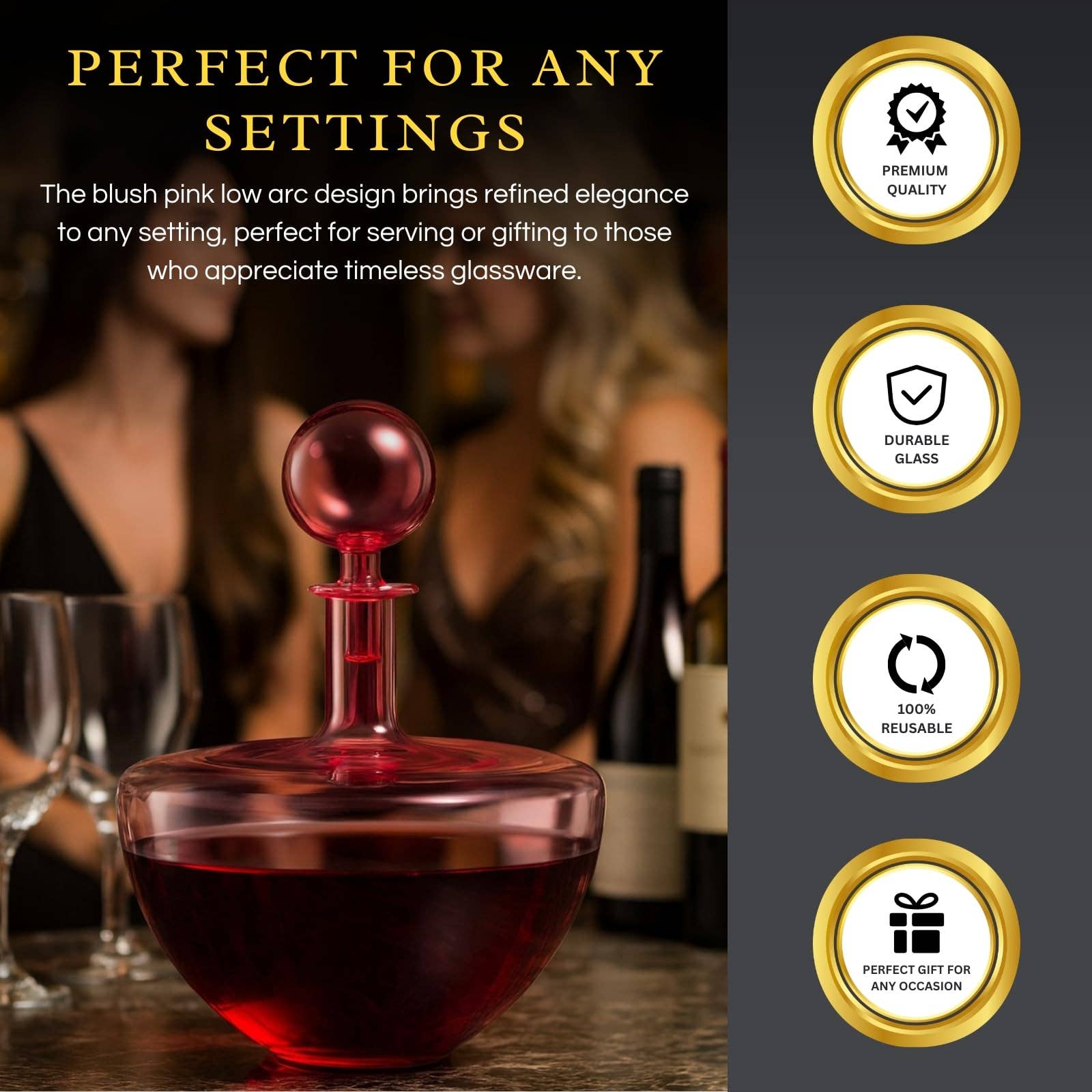 The Wine Savant /  Khen Glassware – Decantador por atacado – Decantador de Vinho de Vidro de Arco Baixo Rosa Blush Soprada à Mão1