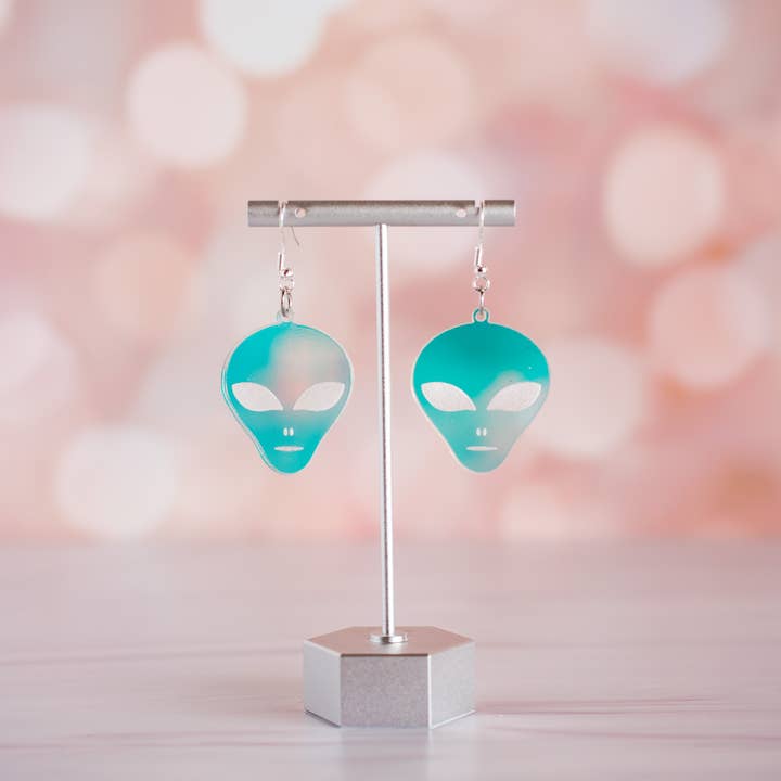 Stellar Gifts & Goods Wholesale - Wholesale Dangle Earrings - Summer - Holographic Alien Face Dangles1