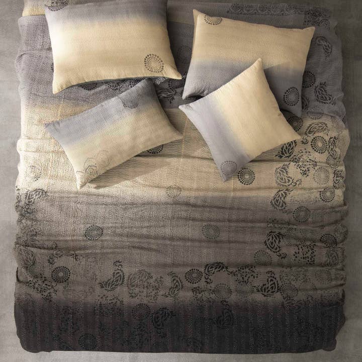 Vintage Fray Patch Ombre Kantha Quilt -Chocolate for wholesale by Maison Mieko