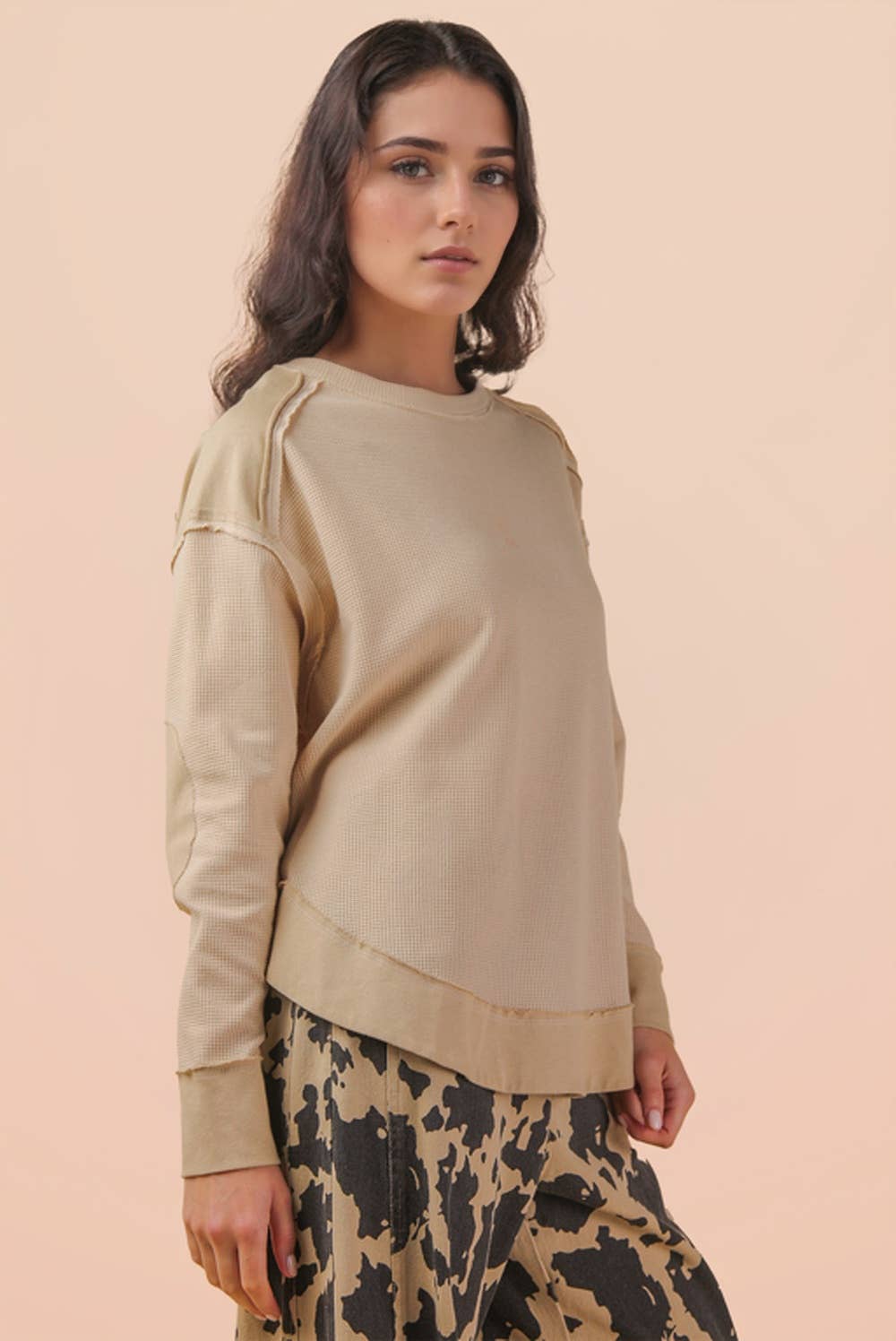 VERY J - Wholesale Knit Top - Women's - NT12234-Mineral Washed Elbow Patch Contrast Knit Top15